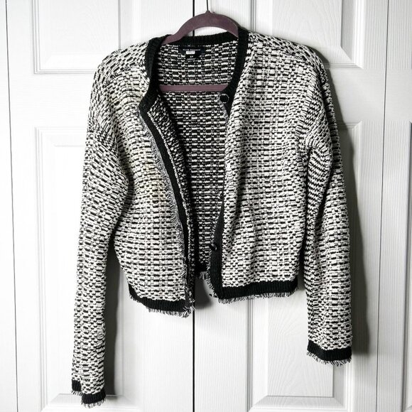 Club Monaco Textured Stitch Black White Multi Cardigan Sweater Women's Small S - Picture 1 of 9